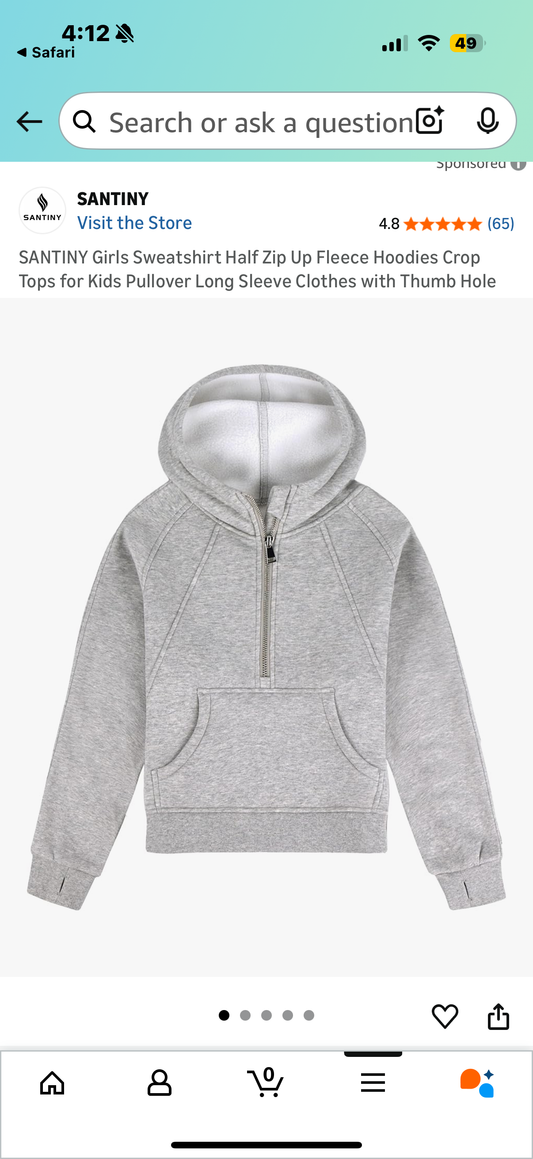SANTINY Girls Sweatshirt Half Zip Up Fleece Hoodies Crop Tops for Kids Pullover Long Sleeve Clothes with Thumb Hole