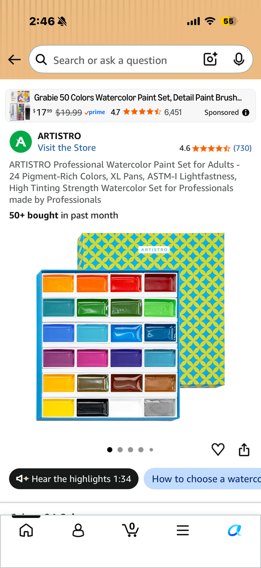 Professional Watercolor Paint Set for Adults - 24 Pigment-Rich Colors, XL Pans, ASTM-I Lightfastness, High Tinting Strength Watercolor Set for Professionals made by Professionals