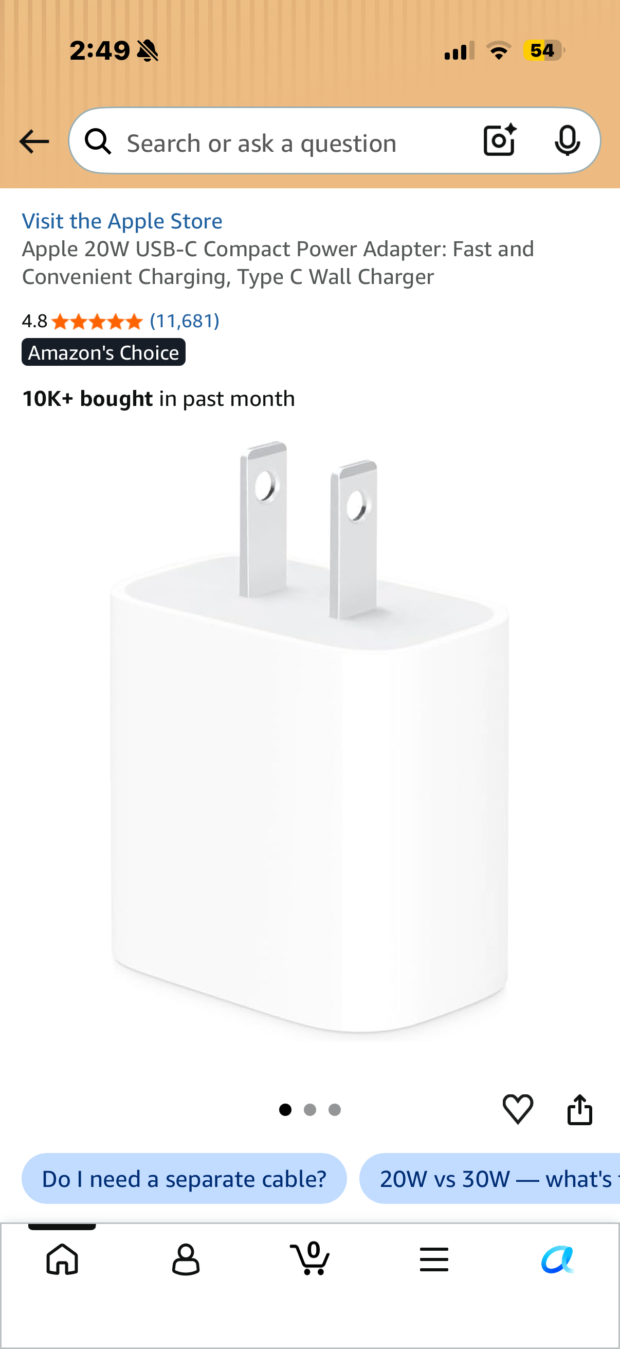 Apple 20W USB-C Compact Power Adapter: Fast and Convenient Charging, Type C Wall Charger
