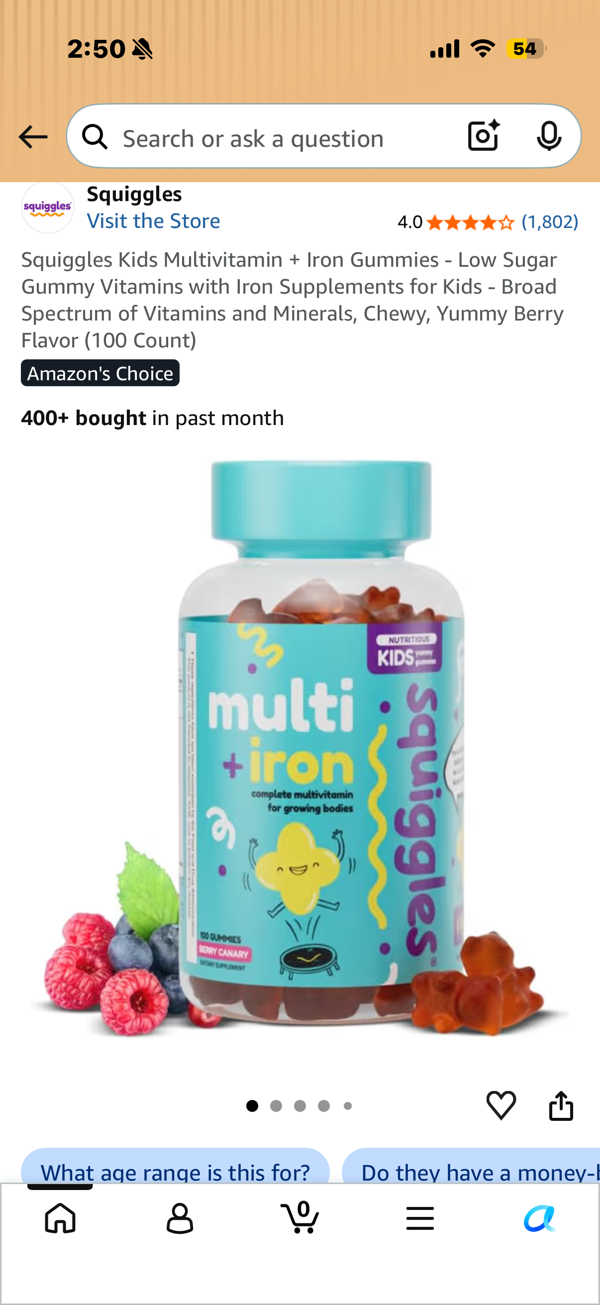 Squiggles Kids Multivitamin + Iron Gummies - Low Sugar Gummy Vitamins with Iron Supplements for Kids - Broad Spectrum of Vitamins and Minerals, Chewy, Yummy Berry Flavor (100 Count, Best By 10/27)