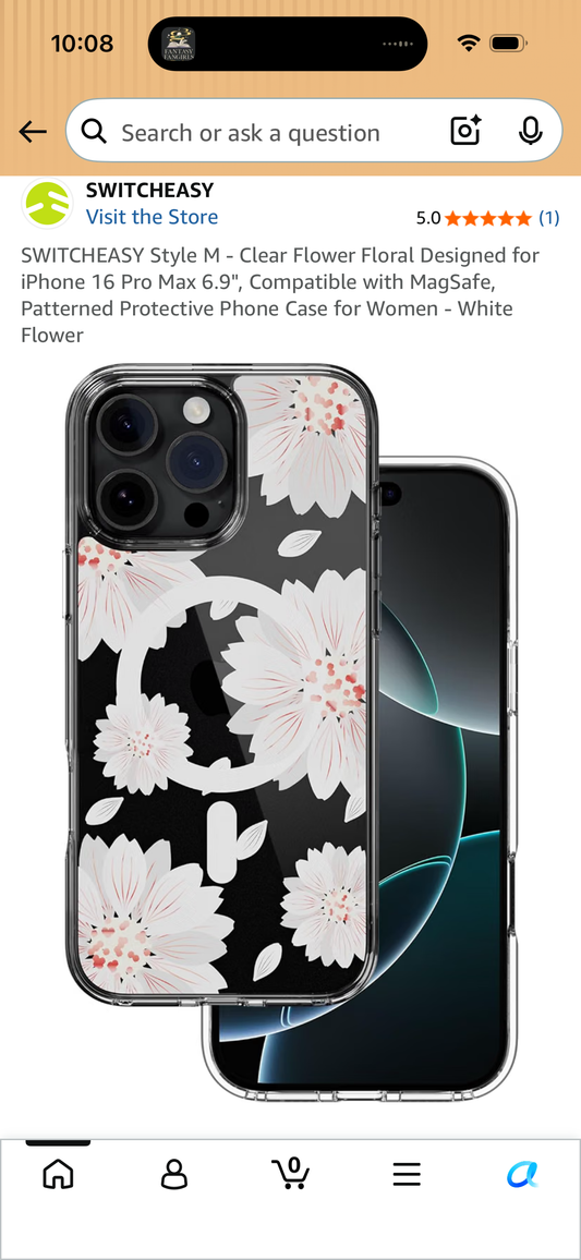 SWITCHEASY Style M - Clear Flower Floral Designed for iPhone 16 Pro Max 6.9", Compatible with MagSafe, Patterned Protective Phone Case for Women - White Flower
