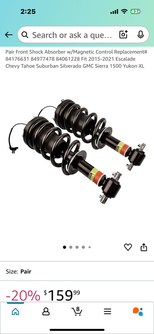 New - Pair of Front Shock Replacements for OEM part# 84176631 84977478 84061228,Fits 2015-2021 Escalade,Chevy Tahoe Suburban Silverado, GMC Sierra 1500 Yukon XL (G726)