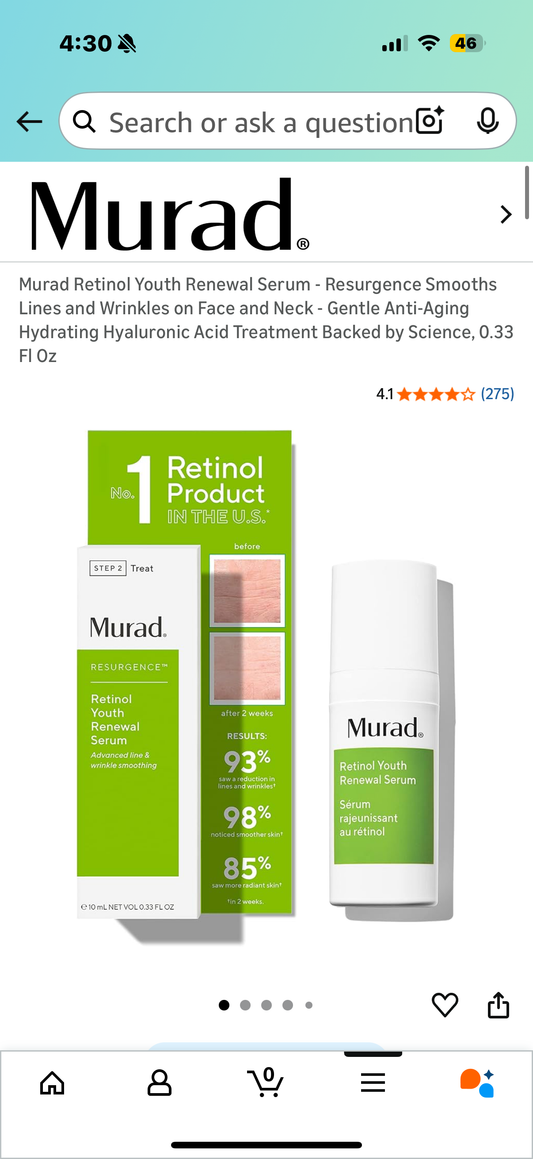 Murad Retinol Youth Renewal Serum - Resurgence Smooths Lines and Wrinkles on Face and Neck - Gentle Anti-Aging Hydrating Hyaluronic Acid Treatment Backed by Science, 0.33 Fl Oz