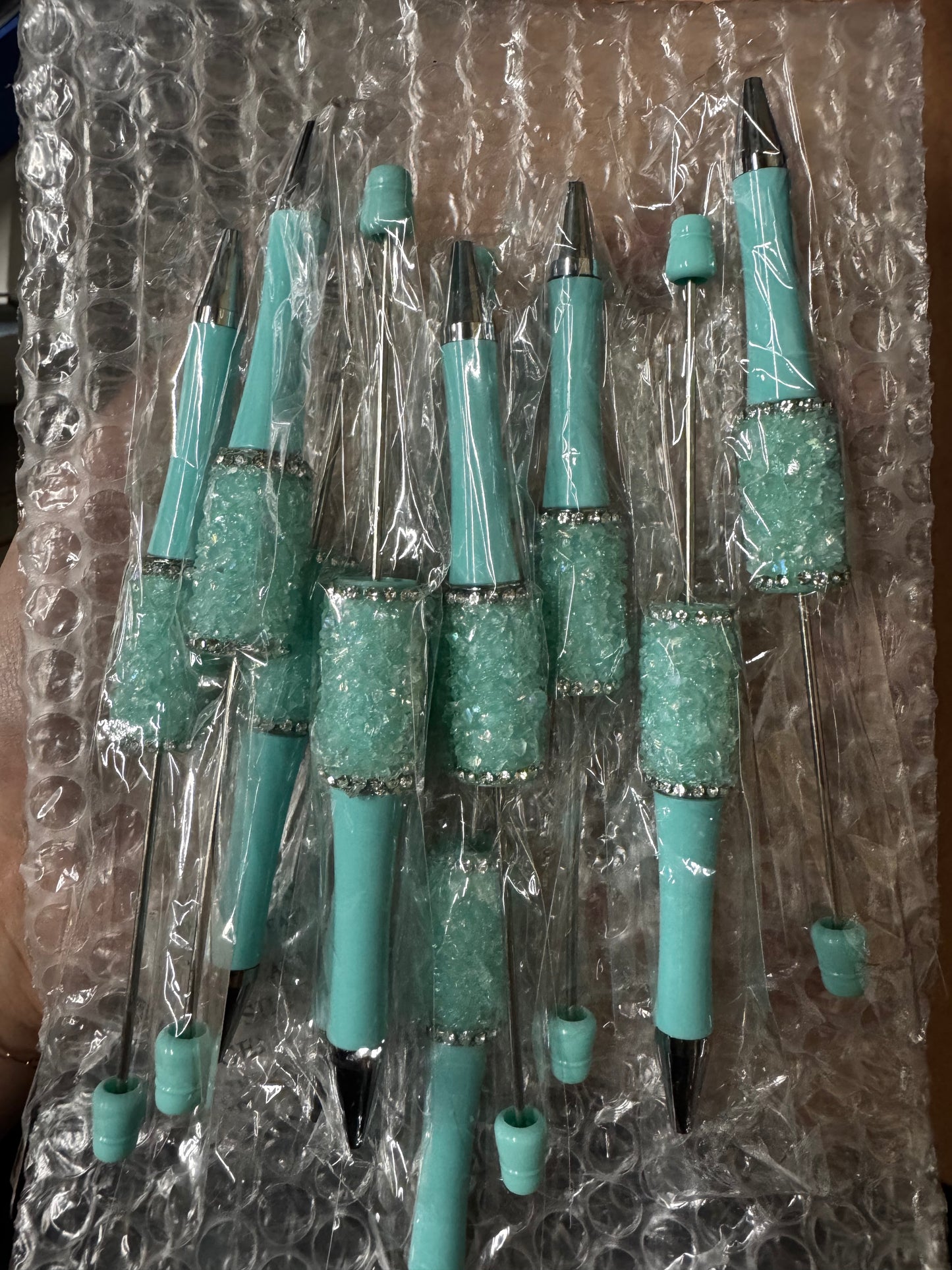 KISSITTY 10pcs Rhinestone Beaded Pens Crystal Green Ball Point Pens DIY Personalized Bead Pens with Black Ink for Pen Making Teacher Wedding Graduation Party Gift Office Supplies