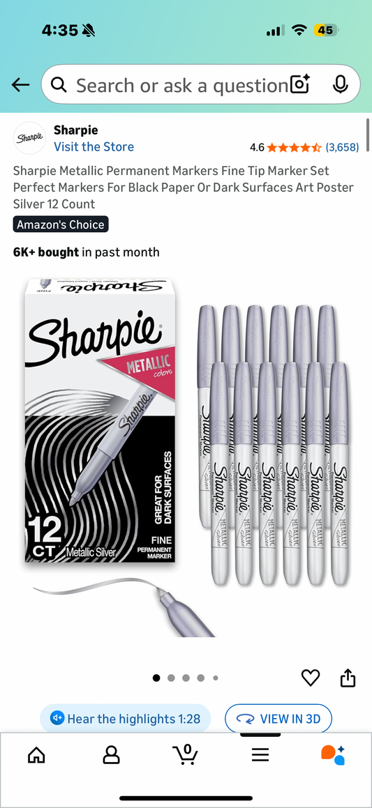 Sharpie Metallic Permanent Markers Fine Tip Marker Set Perfect Markers For Black Paper Or Dark Surfaces Art Poster Silver 12 Count