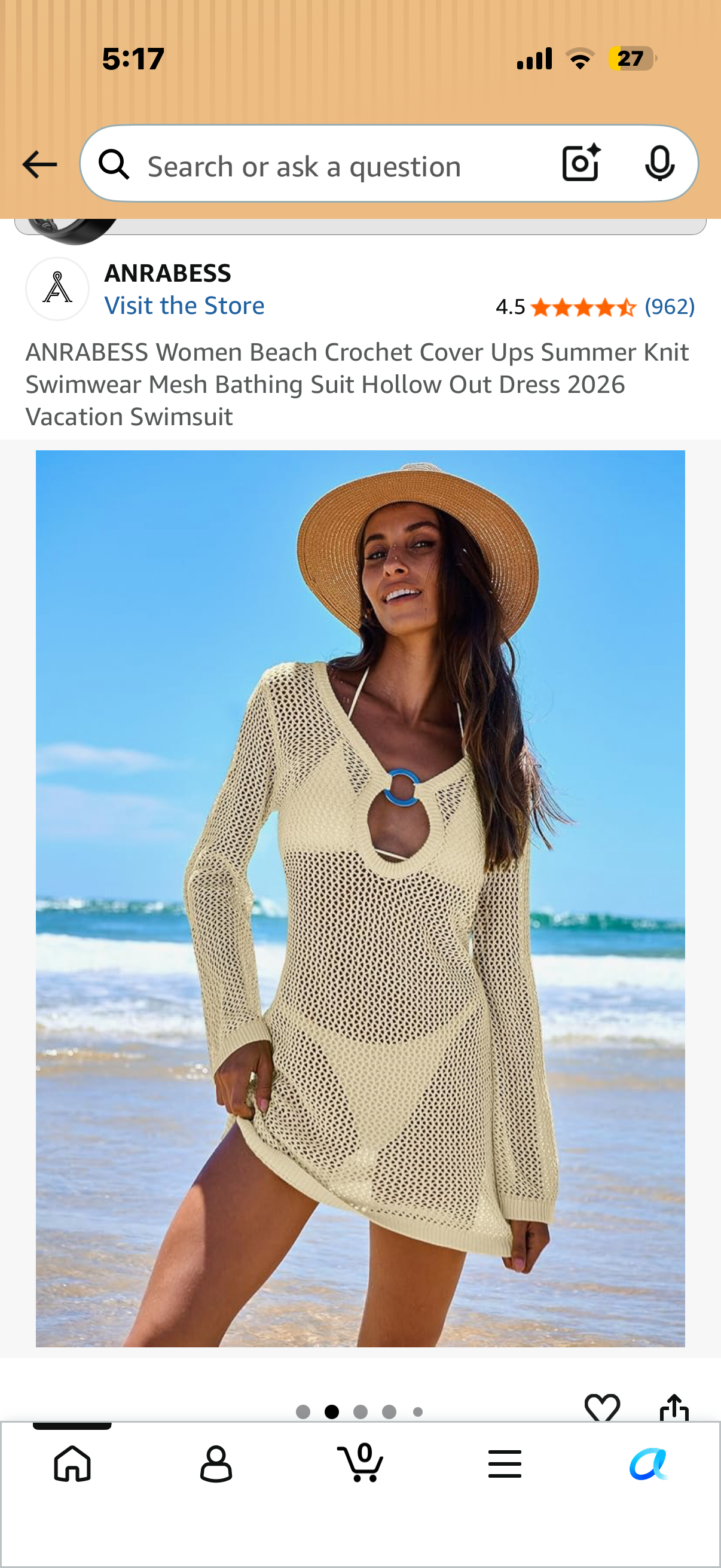 ANRABESS Women Beach Crochet Cover Ups Summer Knit Swimwear Mesh Bathing Suit Hollow Out Dress 2026 Vacation Swimsuit (Size Medium )