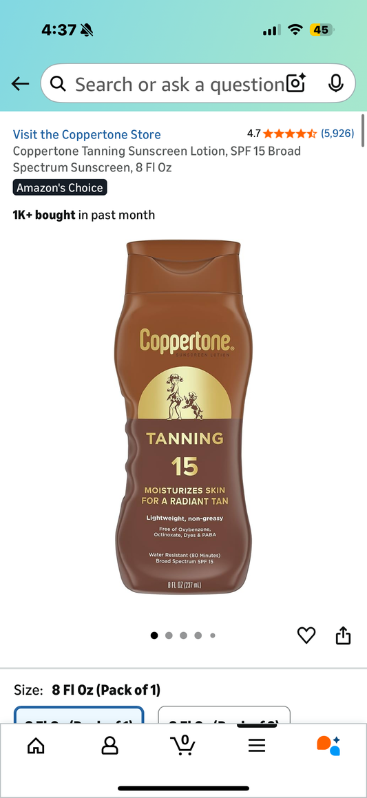 Coppertone Tanning Sunscreen Lotion, SPF 15 Broad Spectrum Sunscreen, 8 Fl Oz