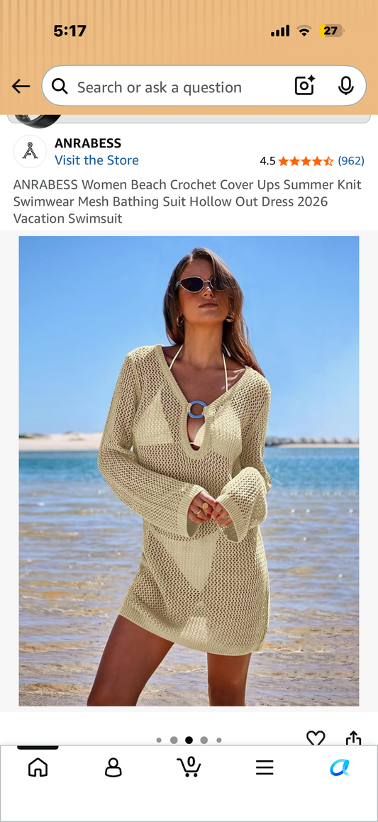 ANRABESS Women Beach Crochet Cover Ups Summer Knit Swimwear Mesh Bathing Suit Hollow Out Dress 2026 Vacation Swimsuit (Size Medium )