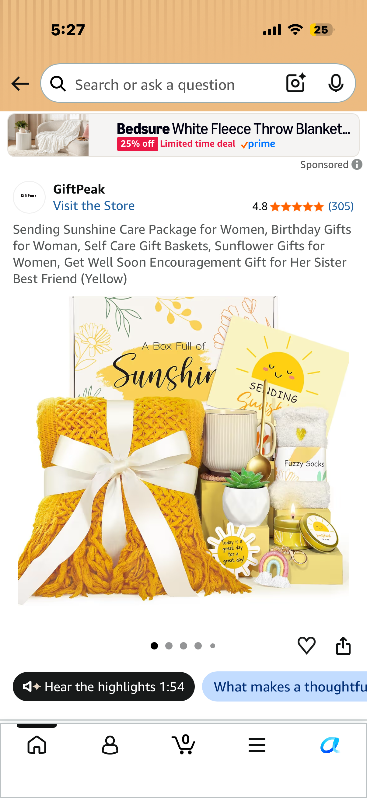 Sending Sunshine Care Package for Women, Birthday Gifts for Woman, Self Care Gift Baskets, Sunflower Gifts for Women, Get Well Soon Encouragement Gift for Her Sister Best Friend (Yellow