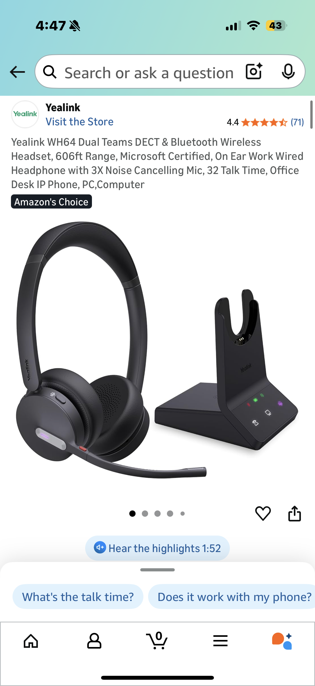 Yealink WH64 Dual Teams DECT & Bluetooth Wireless Headset, 606ft Range, Microsoft Certified, On Ear Work Wired Headphone with 3X Noise Cancelling Mic, 32 Talk Time, Office Desk IP Phone, PC,Computer