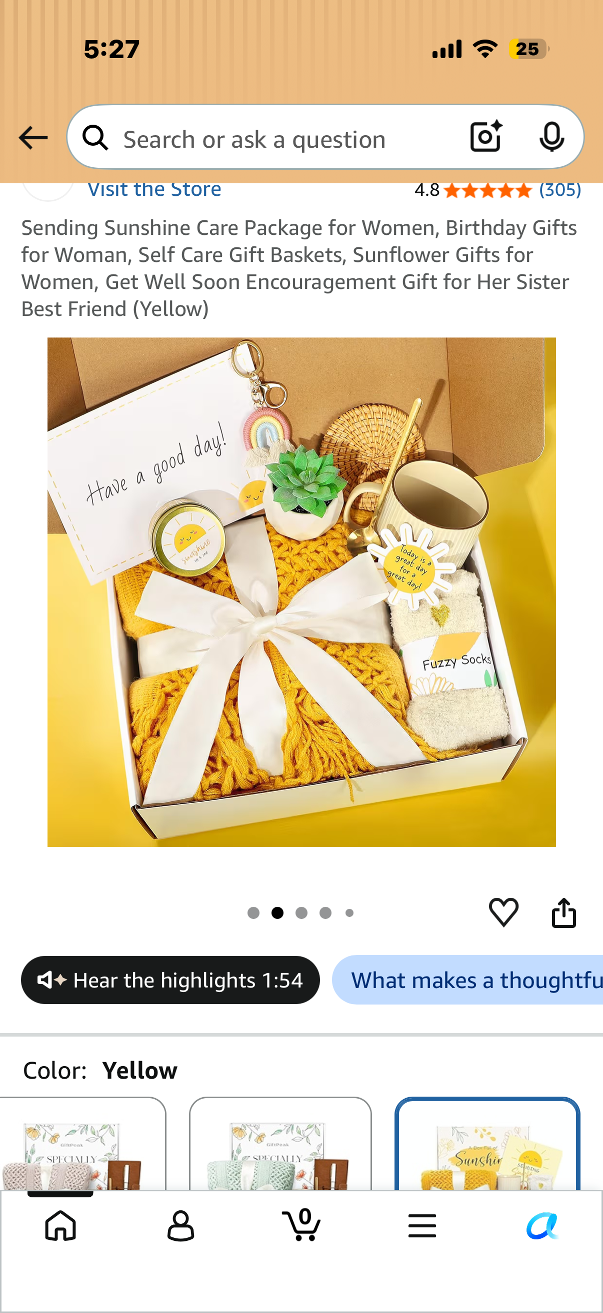 Sending Sunshine Care Package for Women, Birthday Gifts for Woman, Self Care Gift Baskets, Sunflower Gifts for Women, Get Well Soon Encouragement Gift for Her Sister Best Friend (Yellow
