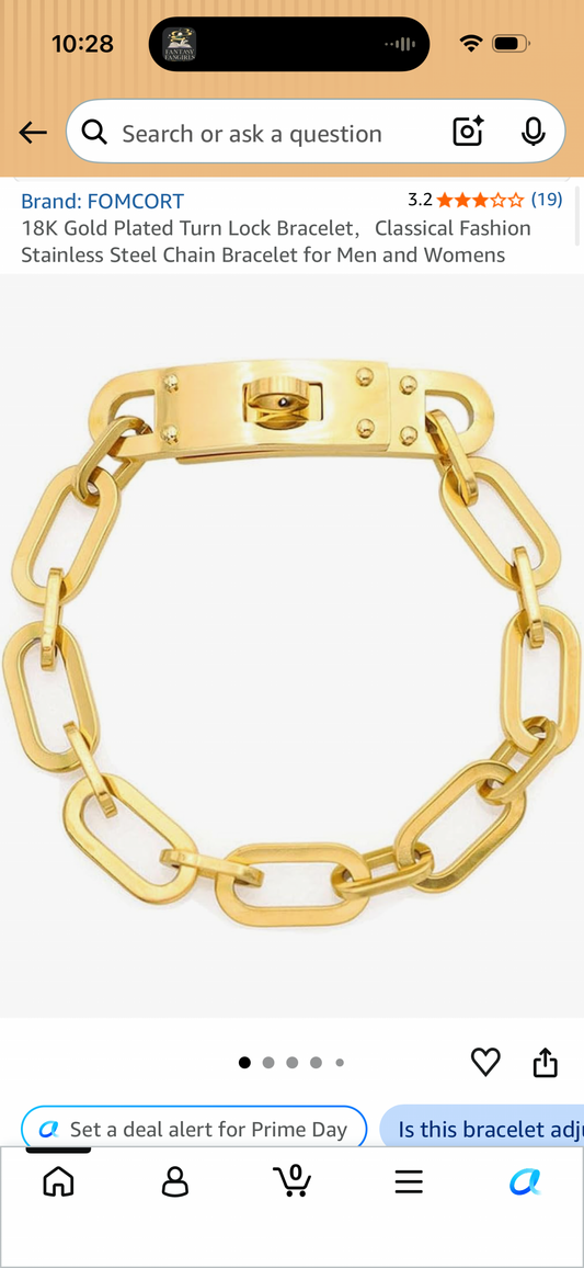 18K Gold Plated Turn Lock Bracelet，Classical Fashion Stainless Steel Chain Bracelet for Men and Womens