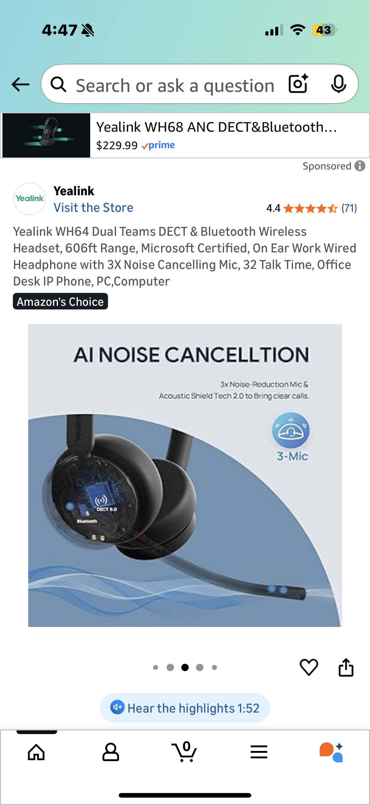 Yealink WH64 Dual Teams DECT & Bluetooth Wireless Headset, 606ft Range, Microsoft Certified, On Ear Work Wired Headphone with 3X Noise Cancelling Mic, 32 Talk Time, Office Desk IP Phone, PC,Computer