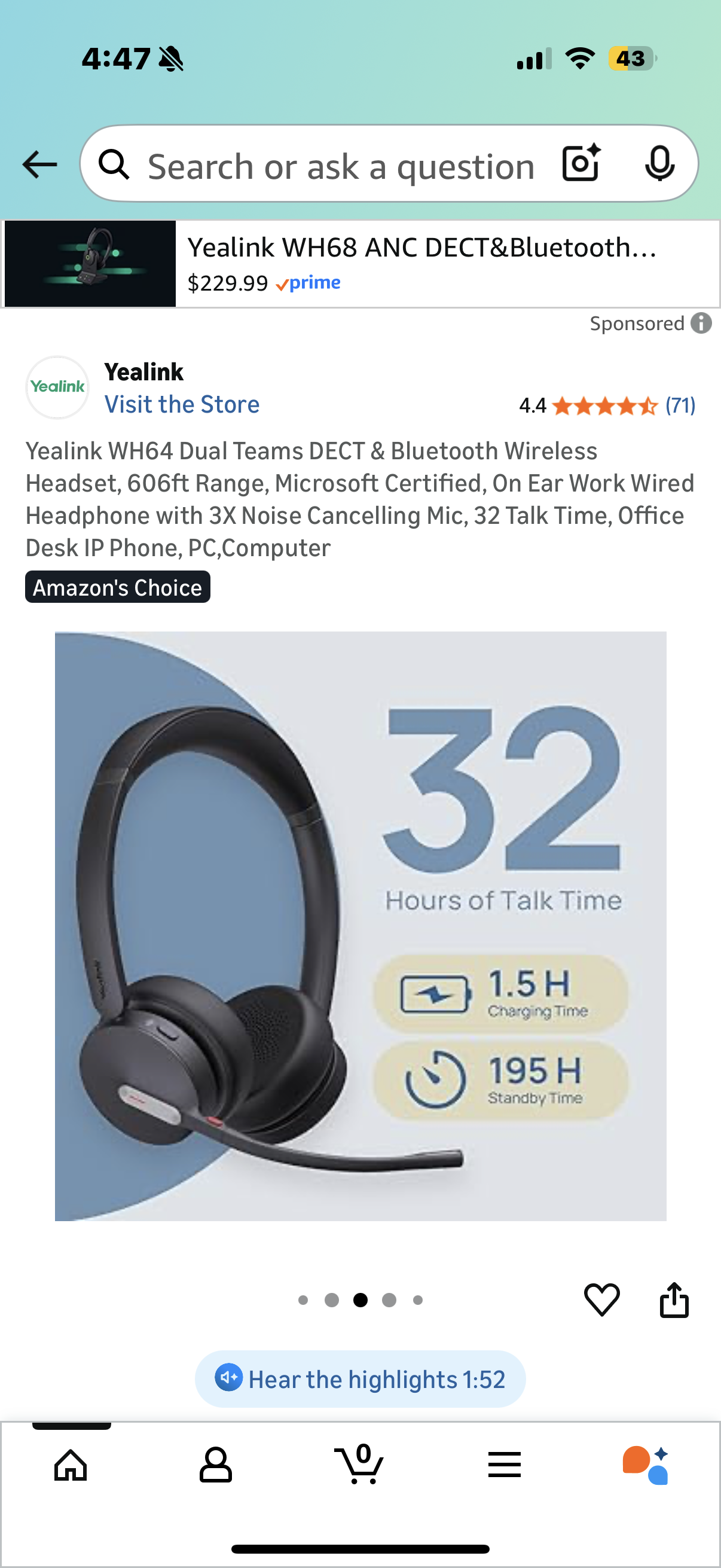 Yealink WH64 Dual Teams DECT & Bluetooth Wireless Headset, 606ft Range, Microsoft Certified, On Ear Work Wired Headphone with 3X Noise Cancelling Mic, 32 Talk Time, Office Desk IP Phone, PC,Computer
