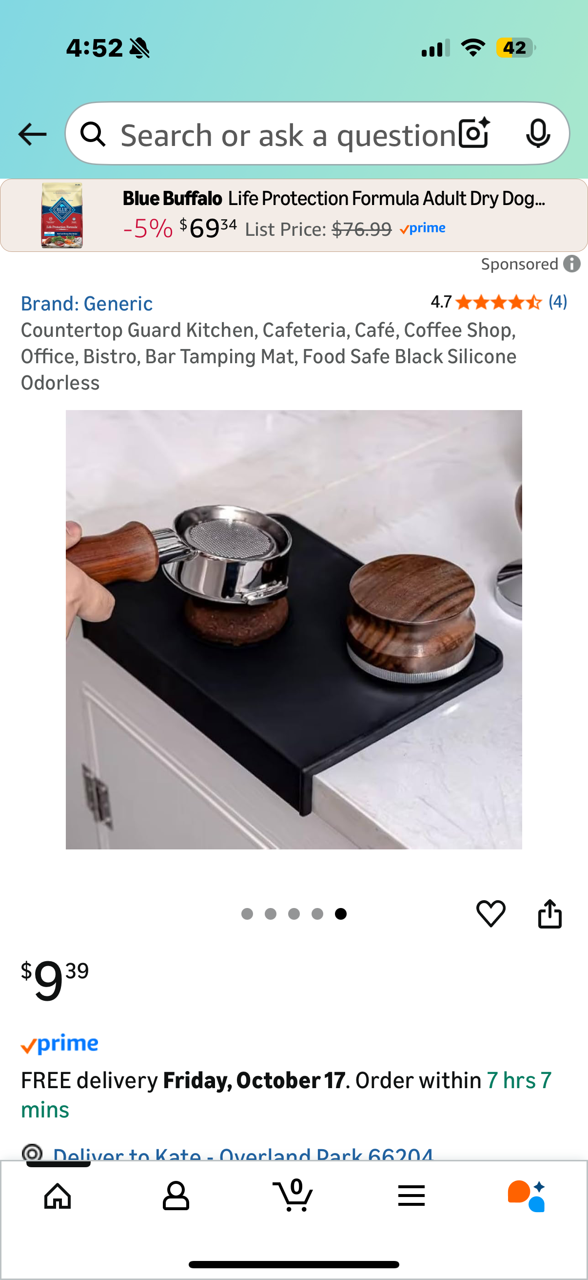 Countertop Guard Kitchen, Cafeteria, Café, Coffee Shop, Office, Bistro, Bar Tamping Mat, Food Safe Black Silicone Odorless
