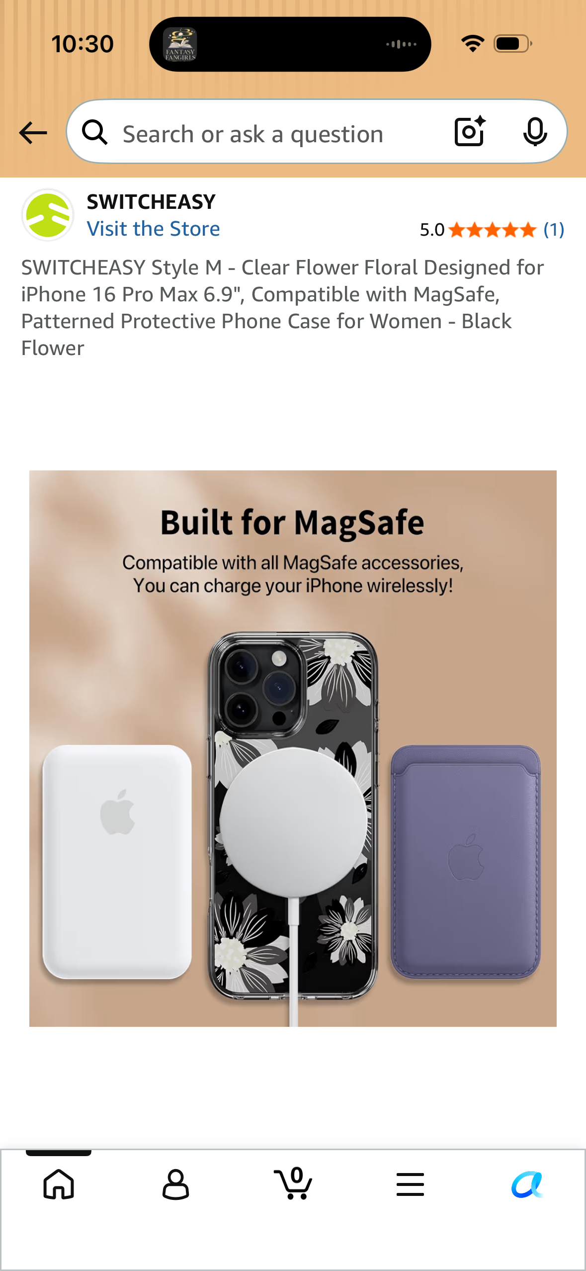 SWITCHEASY Style M - Clear Flower Floral Designed for iPhone 16 Pro Max 6.9", Compatible with MagSafe, Patterned Protective Phone Case for Women - Black Flower