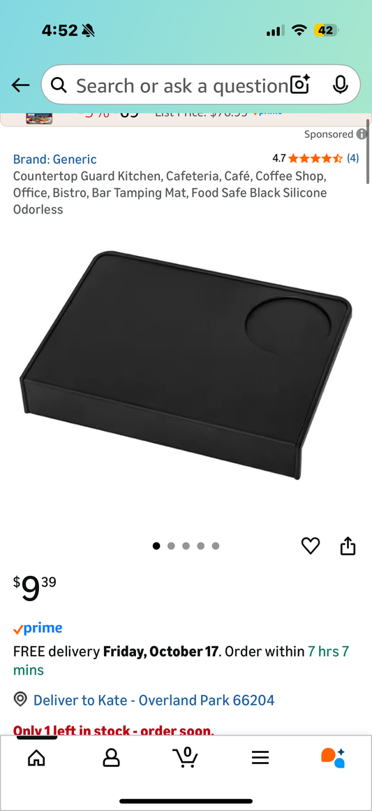 Countertop Guard Kitchen, Cafeteria, Café, Coffee Shop, Office, Bistro, Bar Tamping Mat, Food Safe Black Silicone Odorless