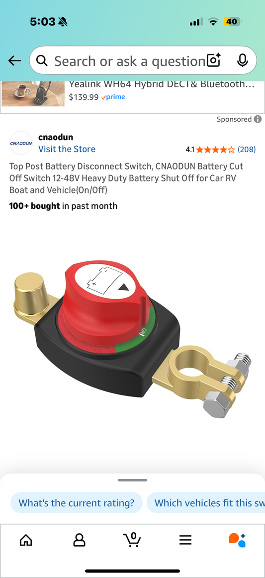 TIPHOPE Heavy Duty Battery Disconnect Switch, 12-48V, 275-1250Amp, Waterproof Marine Boat Trucks RV ATV UTV Vehicles, Red, Push Button, Manual