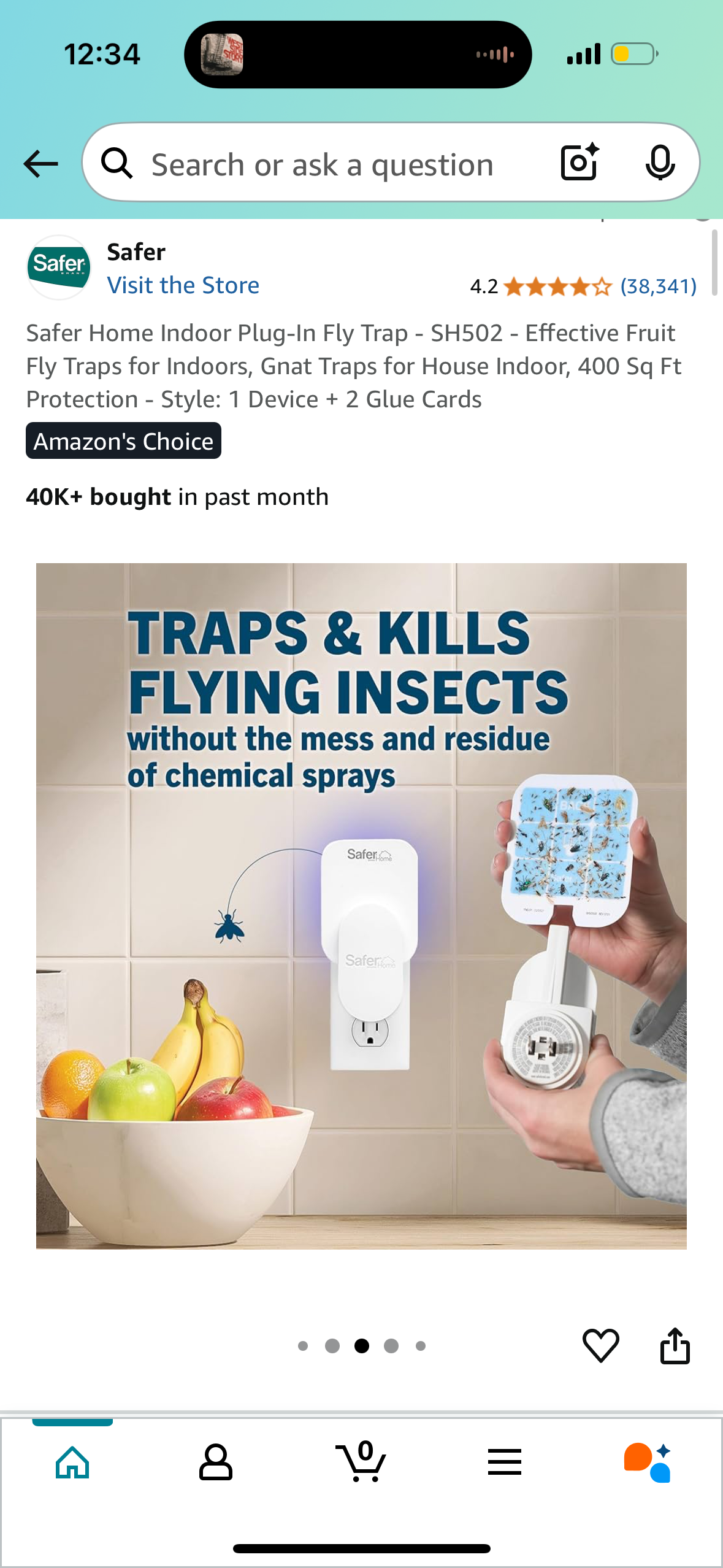Safer Home Indoor Plug-In Fly Trap - SH502 - Effective Fruit Fly Traps for Indoors, Gnat Traps for House Indoor, 400 Sq Ft Protection - Style: 1 Device + 2 Glue Cards