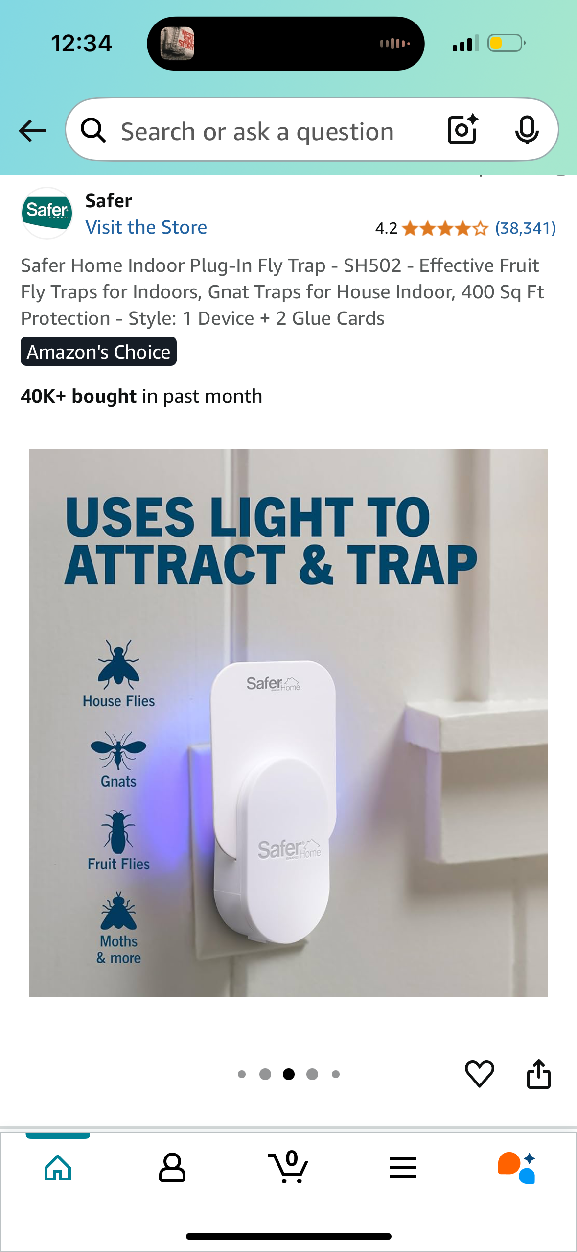 Safer Home Indoor Plug-In Fly Trap - SH502 - Effective Fruit Fly Traps for Indoors, Gnat Traps for House Indoor, 400 Sq Ft Protection - Style: 1 Device + 2 Glue Cards