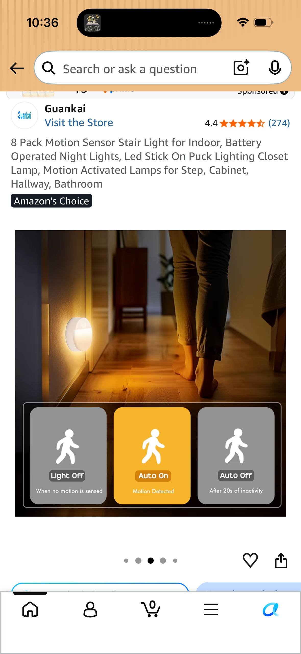 8 Pack Motion Sensor Stair Light for Indoor, Battery Operated Night Lights, Led Stick On Puck Lighting Closet Lamp, Motion Activated Lamps for Step, Cabinet, Hallway, Bathroom