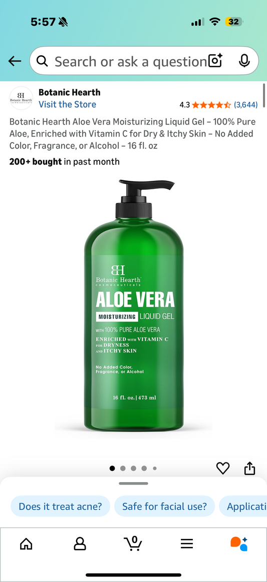 Botanic Hearth Aloe Vera Moisturizing Liquid Gel – 100% Pure Aloe, Enriched with Vitamin C for Dry & Itchy Skin – No Added Color, Fragrance, or Alcohol – 16 fl. oz