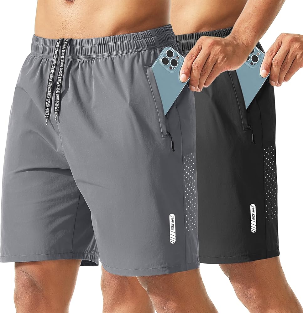Riskrole 2 Pack Men's Athletic Shorts 7 Inch Inseam Lightweight Quick Dry Running Shorts for Men Gym Workout Shorts (Size Large)