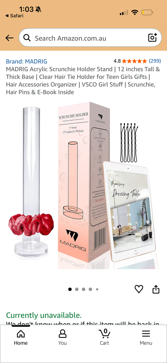 MADRIG Acrylic Scrunchie Holder Stand | 12 inches Tall & Thick Base | Clear Hair Tie Holder for Teen Girls Gifts | Hair Accessories Organizer | VSCO Girl Stuff | Scrunchie, Hair Pins & E-Book Inside