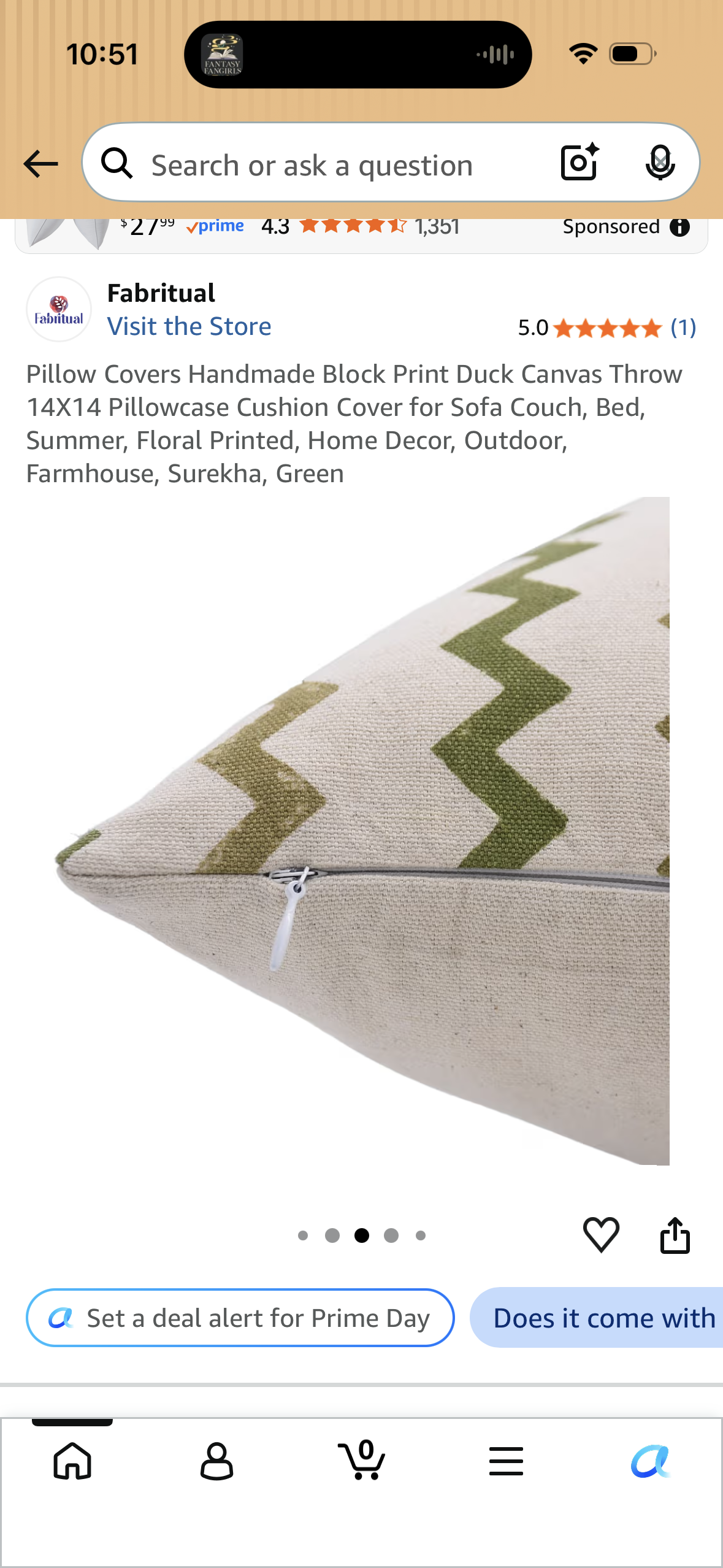 Fabritual Handmade Block Print Duck Canvas Throw 16X16 Pillowcase Cushion Cover for Sofa Couch, Bed, Spring Summer Fall Decoration, Floral Printed, Home Décor, Outdoor, Farmhouse, Surekha, Green