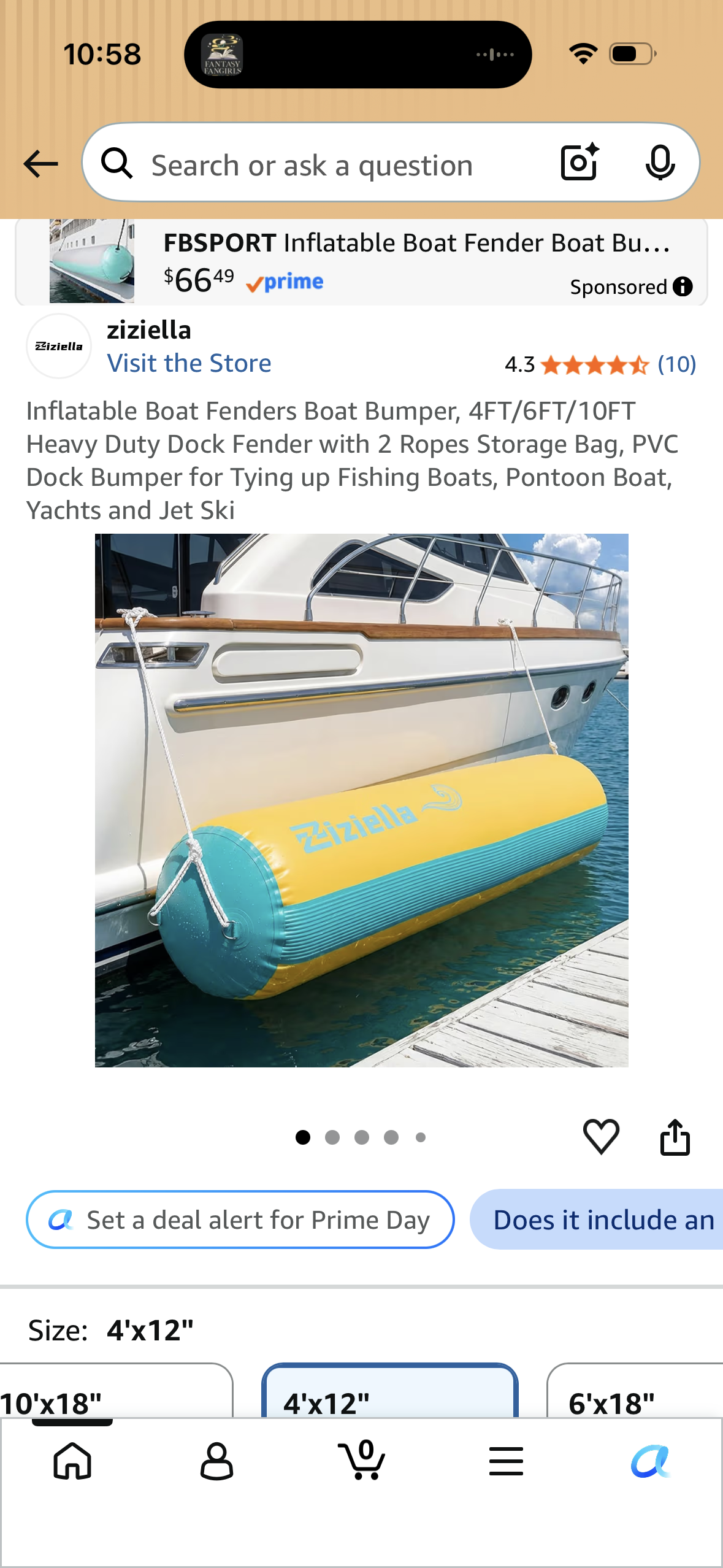 Inflatable Boat Fenders Boat Bumper, 4FTx12” Heavy Duty Dock Fender with 2 Ropes Storage Bag, PVC Dock Bumper for Tying up Fishing Boats, Pontoon Boat, Yachts and Jet Ski