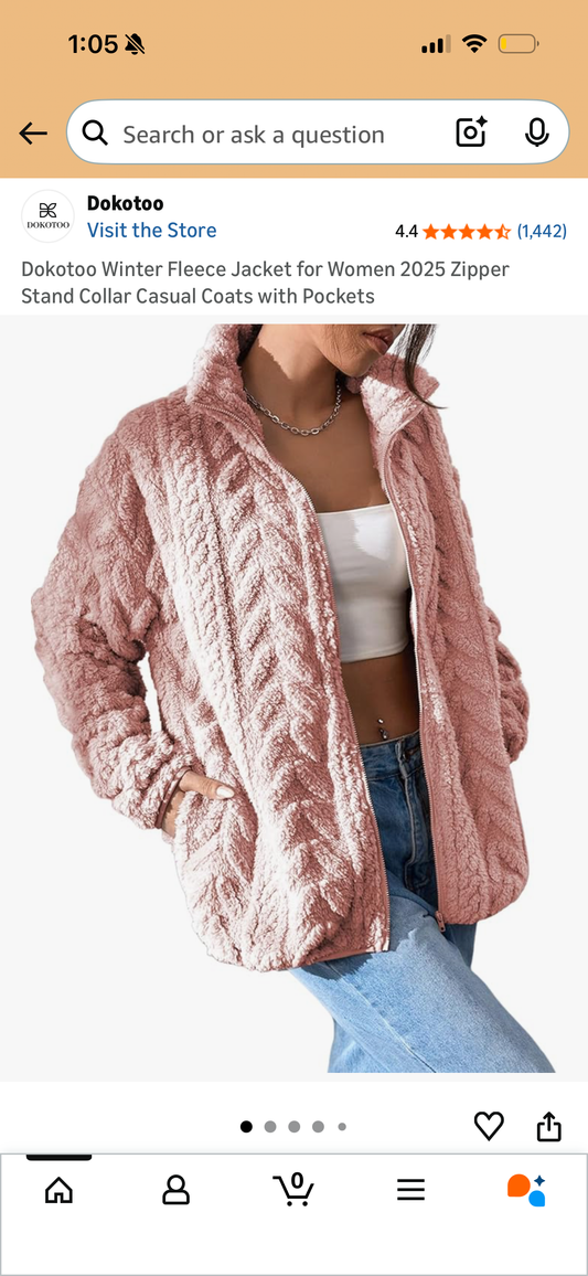 Dokotoo Winter Fleece Jacket for Women 2025 Zipper Stand Collar Casual Coats with Pockets (Size Small)