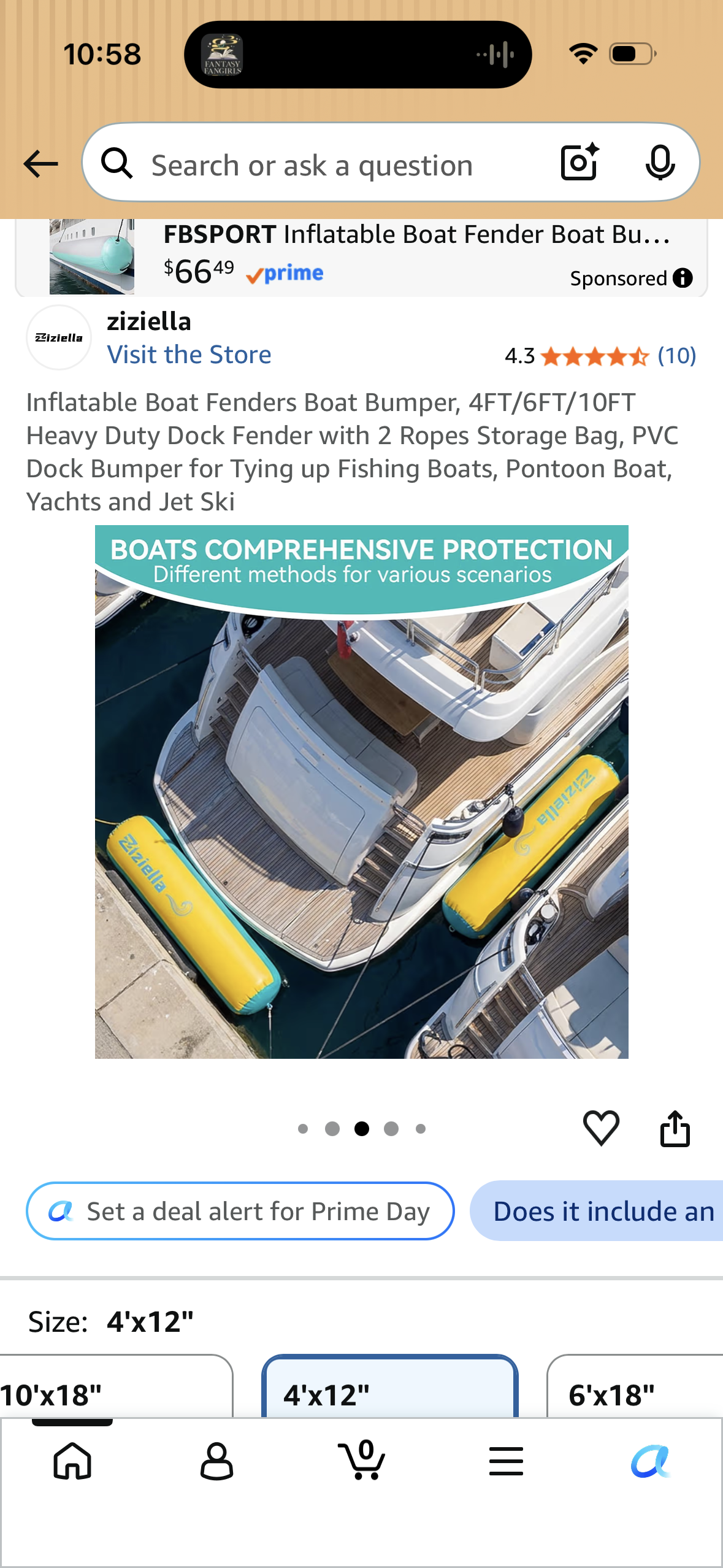 Inflatable Boat Fenders Boat Bumper, 4FTx12” Heavy Duty Dock Fender with 2 Ropes Storage Bag, PVC Dock Bumper for Tying up Fishing Boats, Pontoon Boat, Yachts and Jet Ski