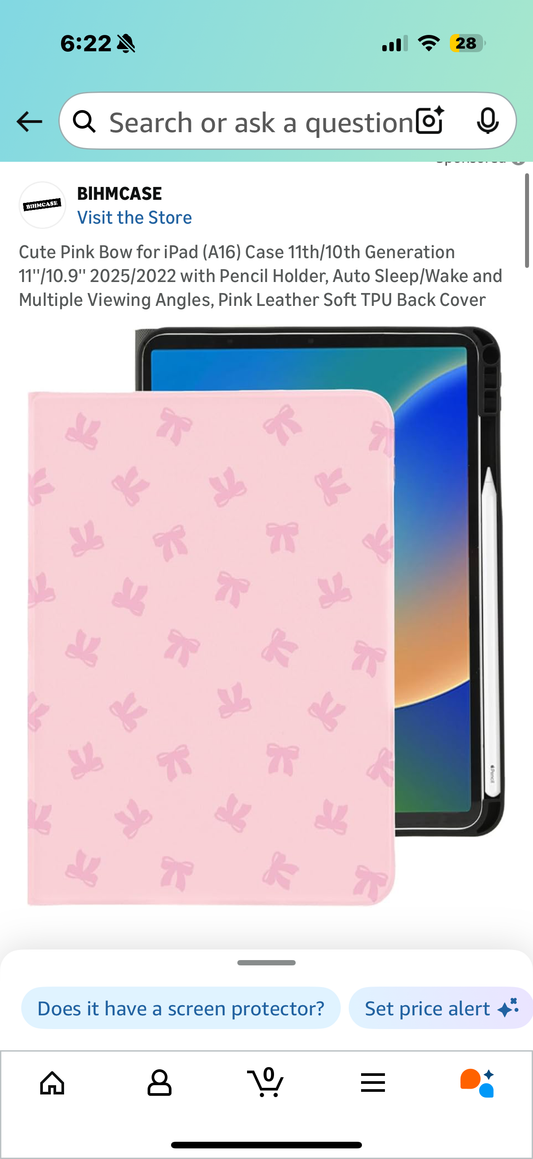 Cute Pink Bow for iPad (A16) Case 11th/10th Generation 11''/10.9'' 2025/2022 with Pencil Holder, Auto Sleep/Wake and Multiple Viewing Angles, Pink Leather Soft TPU Back Cover