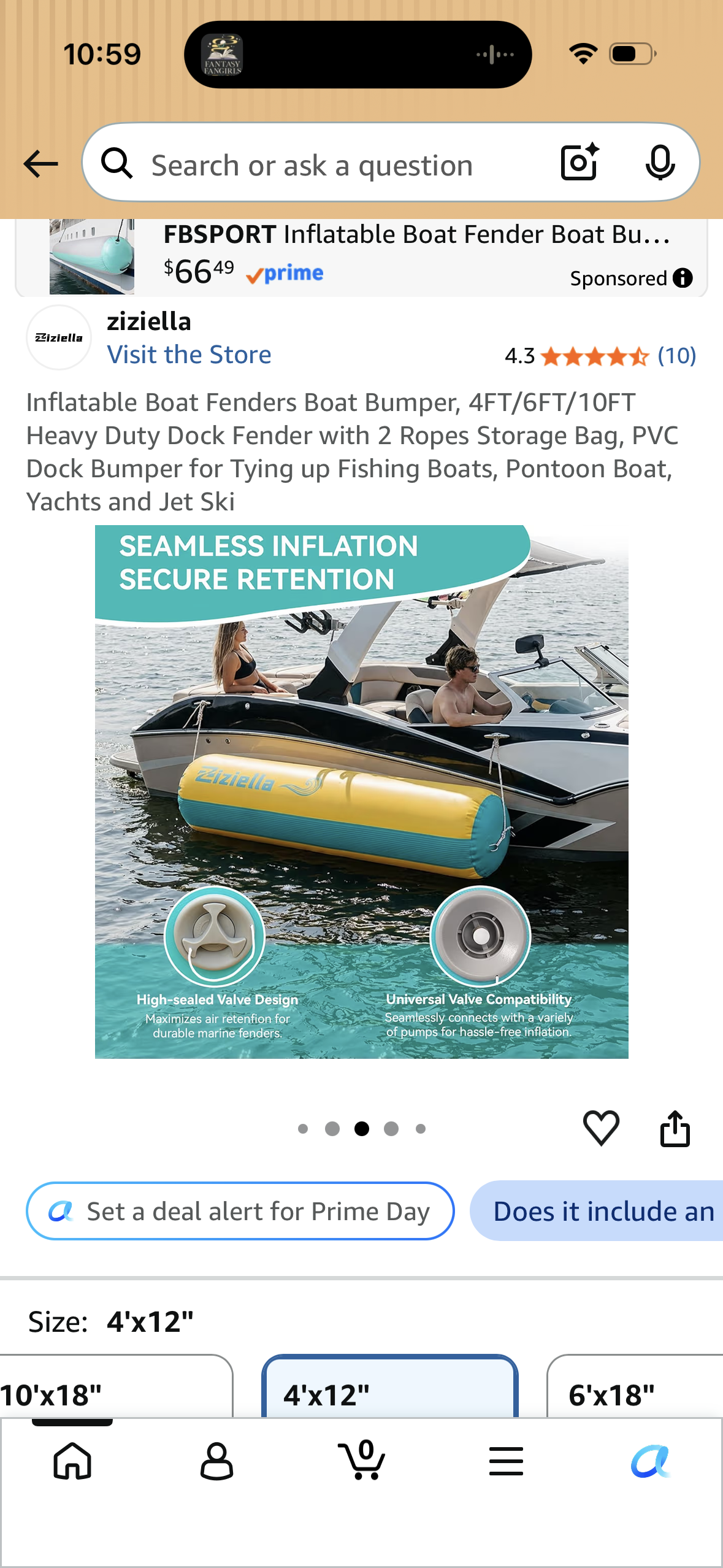 Inflatable Boat Fenders Boat Bumper, 4FTx12” Heavy Duty Dock Fender with 2 Ropes Storage Bag, PVC Dock Bumper for Tying up Fishing Boats, Pontoon Boat, Yachts and Jet Ski