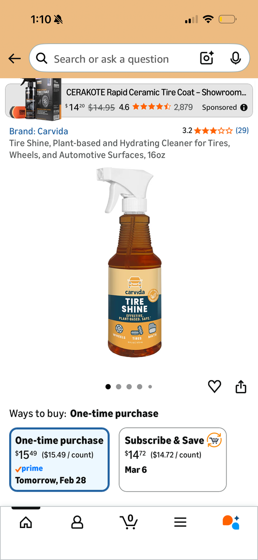 Tire Shine, Plant-based and Hydrating Cleaner for Tires, Wheels, and Automotive Surfaces, 16oz