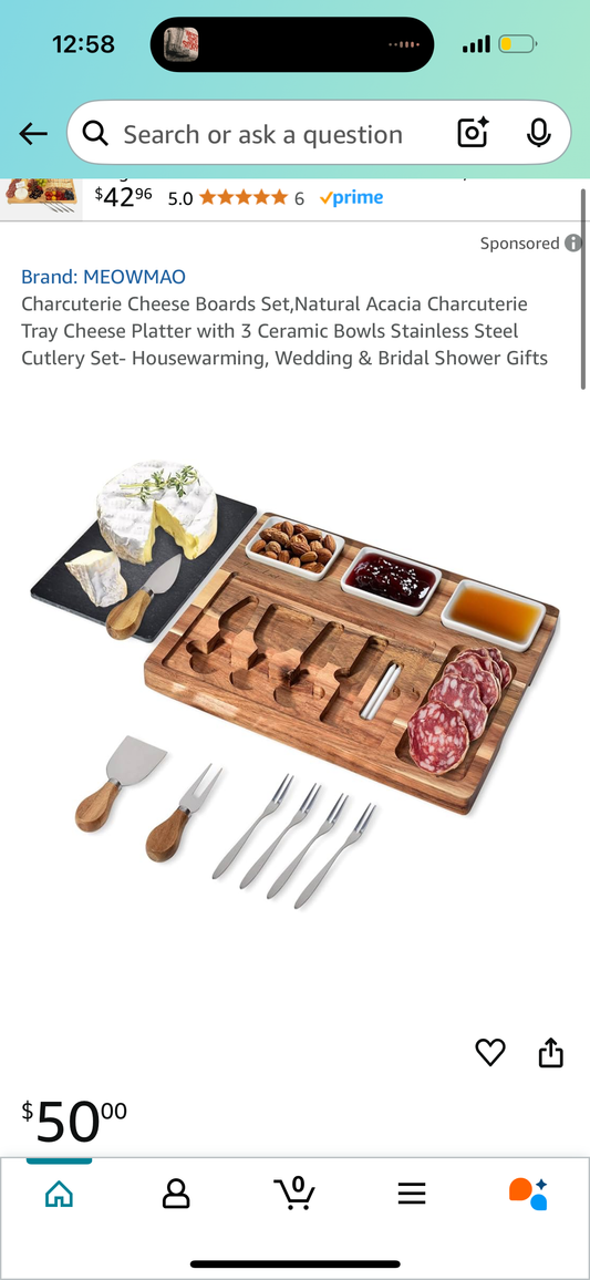 Charcuterie Cheese Boards Set,Natural Acacia Charcuterie Tray Cheese Platter with 3 Ceramic Bowls Stainless Steel Cutlery Set- Housewarming, Wedding & Bridal Shower Gifts