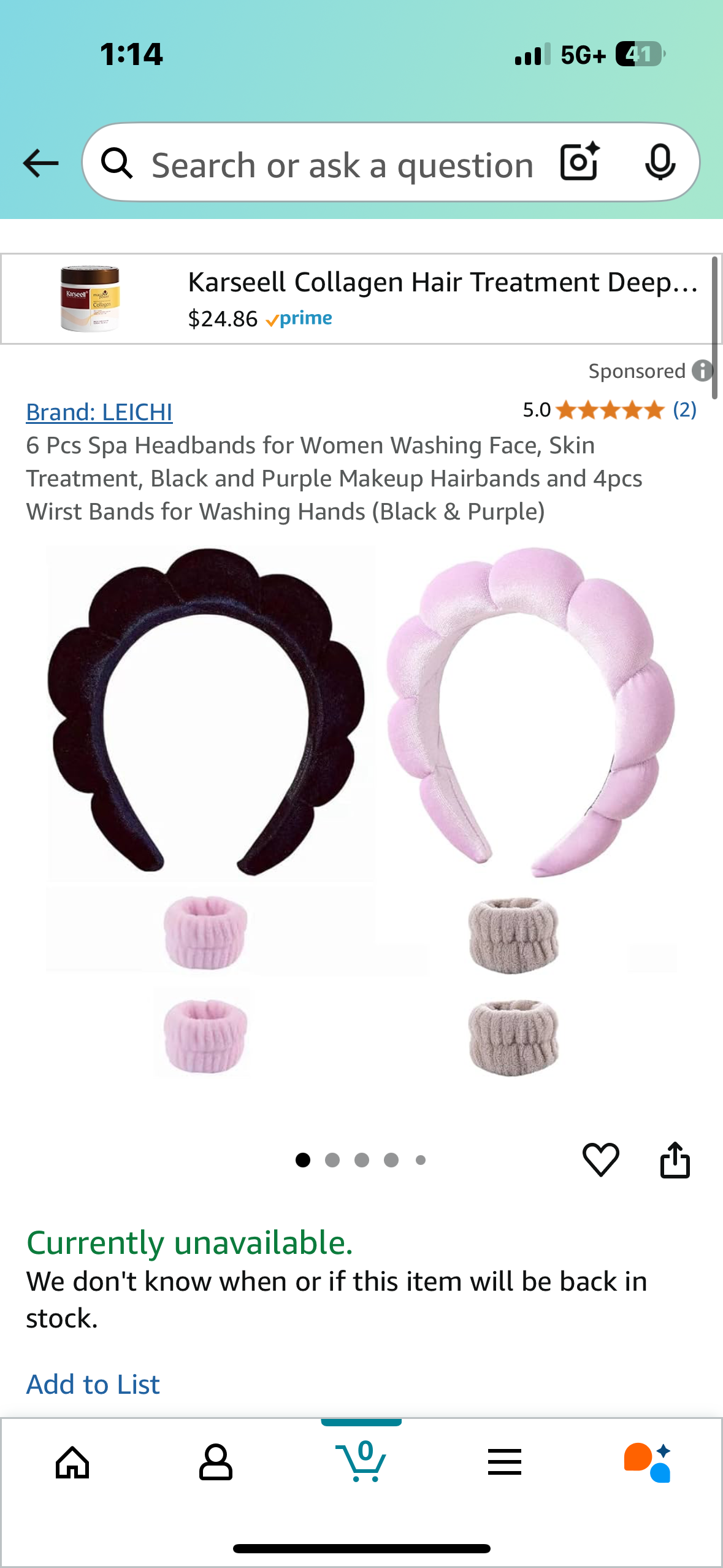 6 Pcs Spa Headbands for Women Washing Face, Black and Purple Makeup Hairbands and 4pcs Wirst Bands for Washing Hands (Black & Purple)