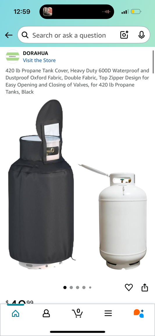 420 lb Propane Tank Cover, Heavy Duty 600D Waterproof and Dustproof Oxford Fabric, Double Fabric, Top Zipper Design for Easy Opening and Closing of Valves, for 420 lb Propane Tanks, Black