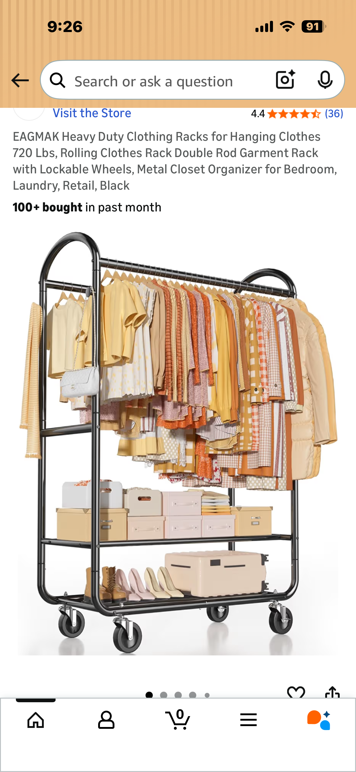 EAGMAK Heavy Duty Clothing Rack, Rolling Clothes Rack, Double Rod Garm ...