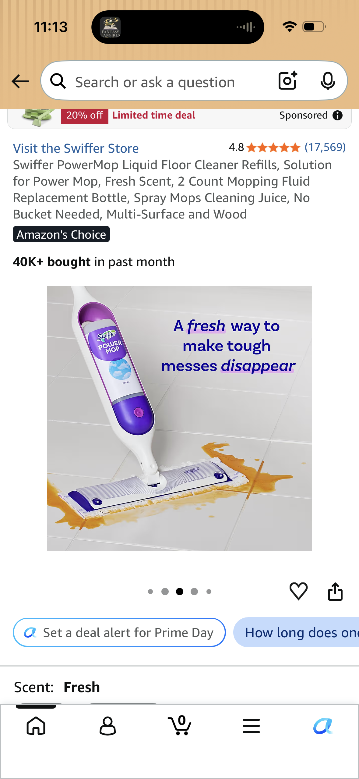 Swiffer PowerMop Liquid Floor Cleaner Refills, Solution for Power Mop, Fresh Scent, 2 Count Mopping Fluid Replacement Bottle, Spray Mops Cleaning Juice, No Bucket Needed, Multi-Surface and Wood
