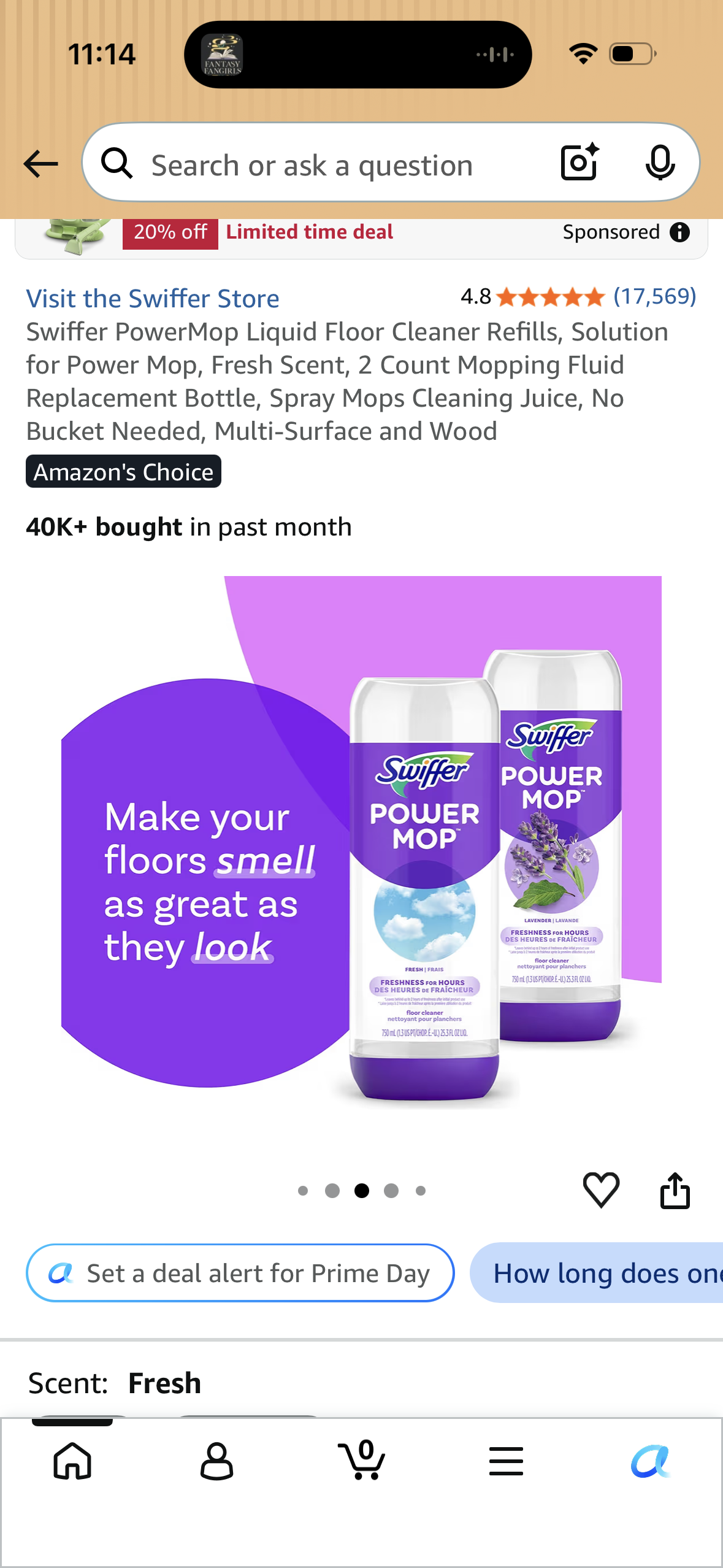 Swiffer PowerMop Liquid Floor Cleaner Refills, Solution for Power Mop, Fresh Scent, 2 Count Mopping Fluid Replacement Bottle, Spray Mops Cleaning Juice, No Bucket Needed, Multi-Surface and Wood