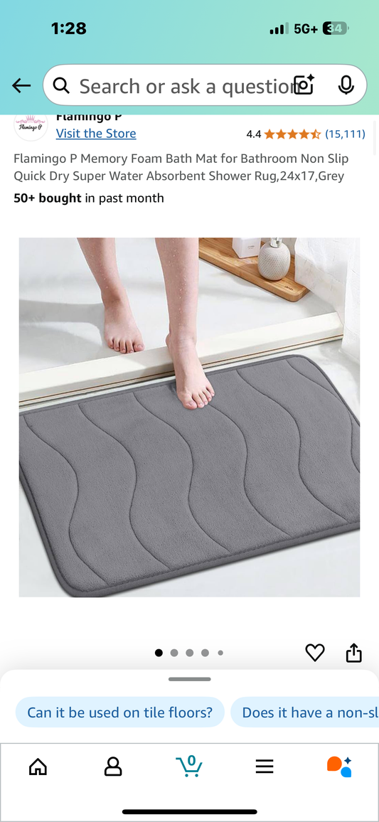 Memory Foam Bath Mat 24x17