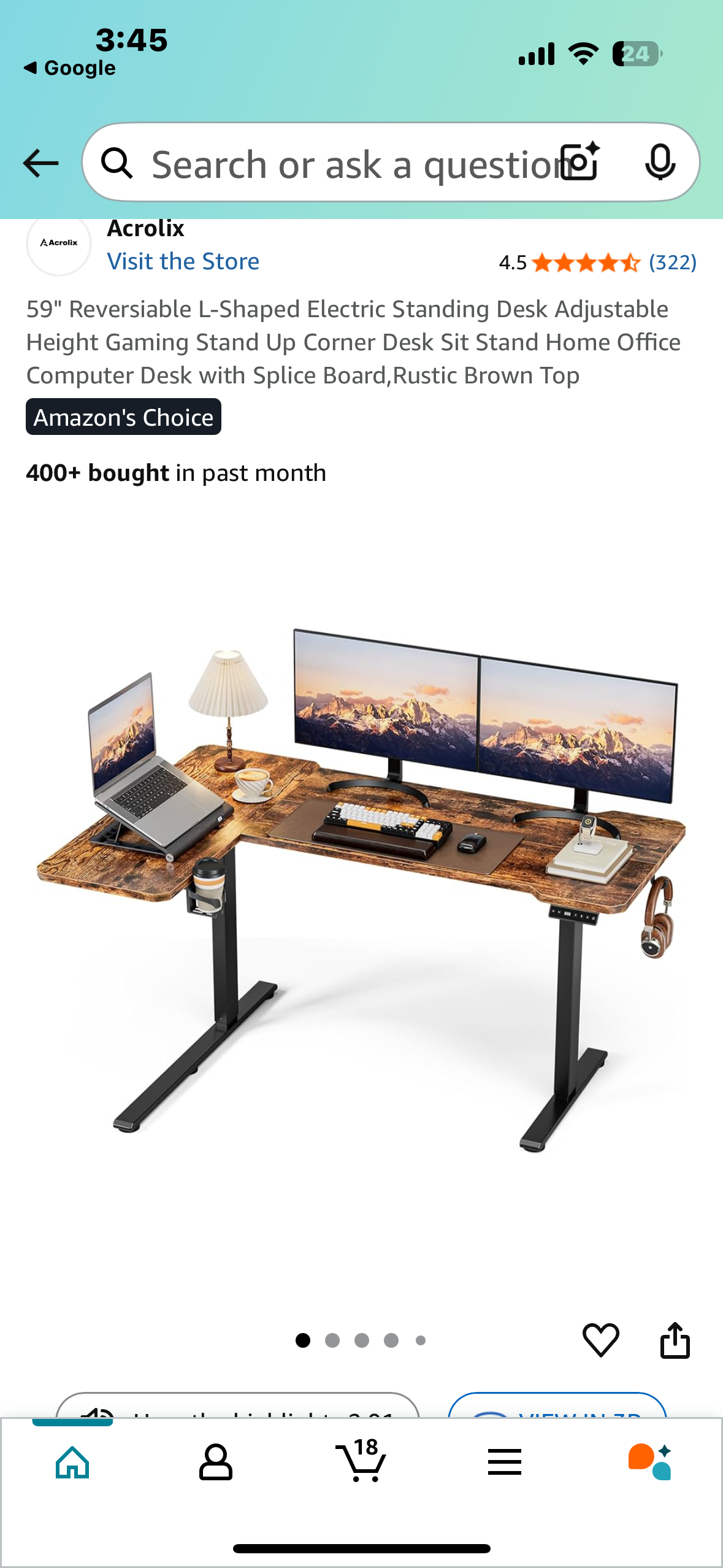 59" Reversiable L-Shaped Electric Standing Desk, Adjustable Height Sit Stand Computer Desk with Splice Board,Rustic Brown Top (O417)