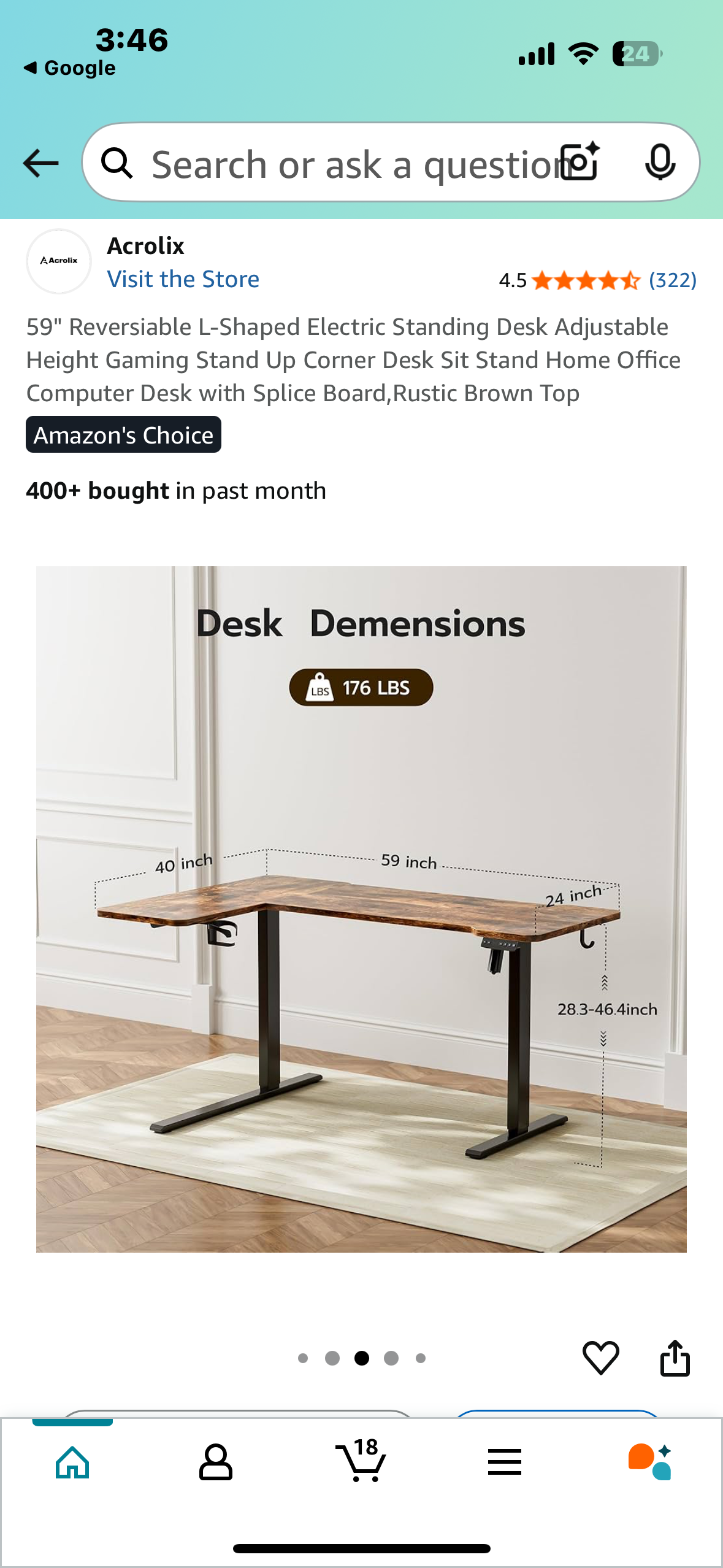 59" Reversiable L-Shaped Electric Standing Desk, Adjustable Height Sit Stand Computer Desk with Splice Board,Rustic Brown Top (O417)