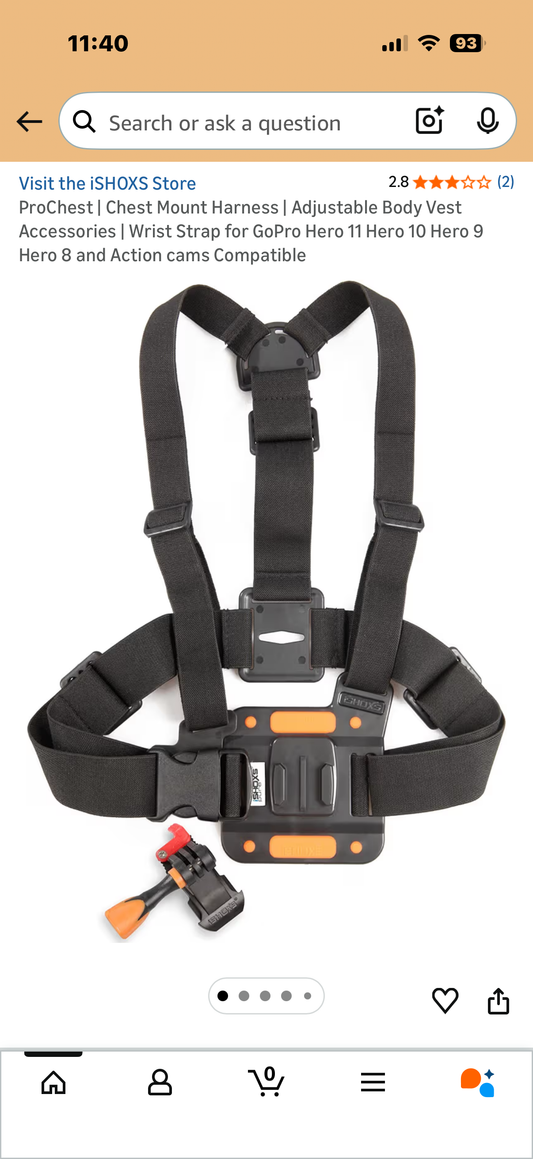 ProChest | Chest Mount Harness | Adjustable Body Vest Accessories | Wrist Strap for GoPro Hero 11 Hero 10 Hero 9 Hero 8 and Action cams Compatible