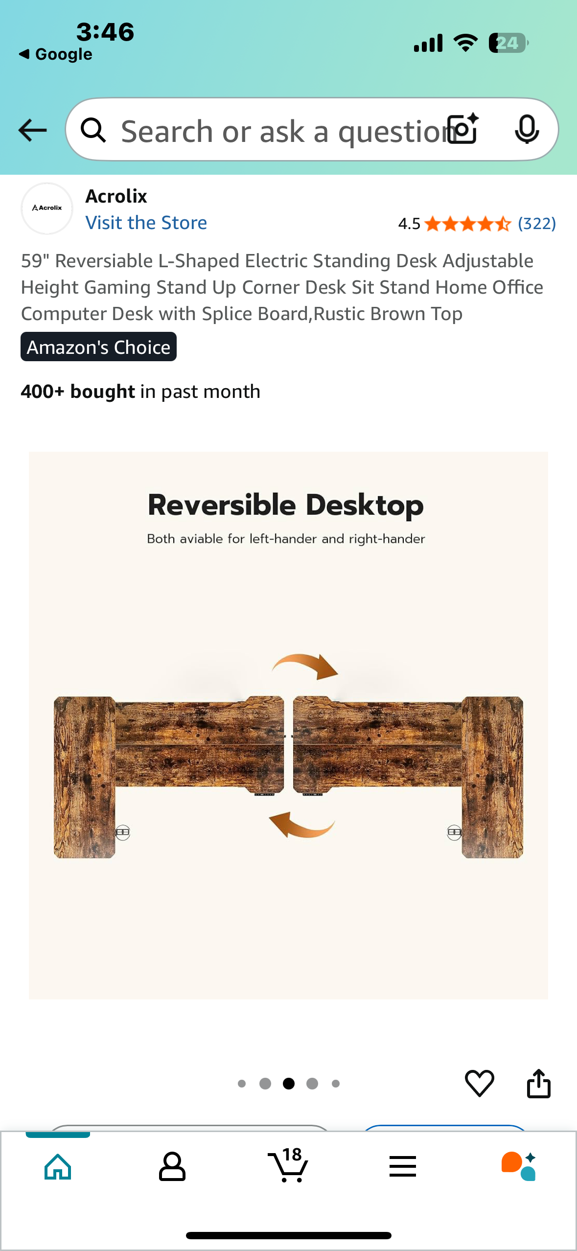 59" Reversiable L-Shaped Electric Standing Desk, Adjustable Height Sit Stand Computer Desk with Splice Board,Rustic Brown Top (O417)