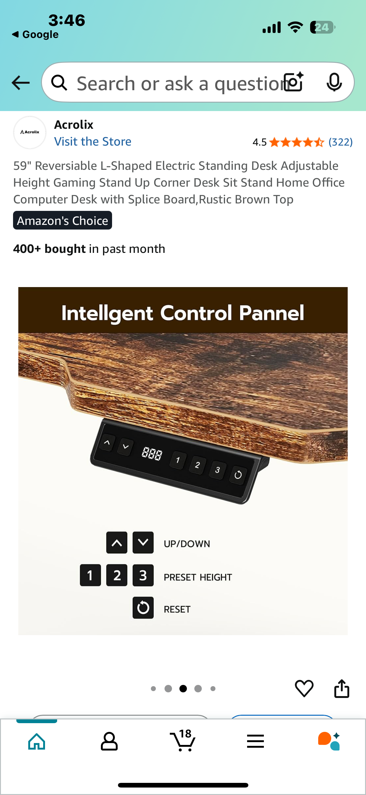 59" Reversiable L-Shaped Electric Standing Desk, Adjustable Height Sit Stand Computer Desk with Splice Board,Rustic Brown Top (O417)