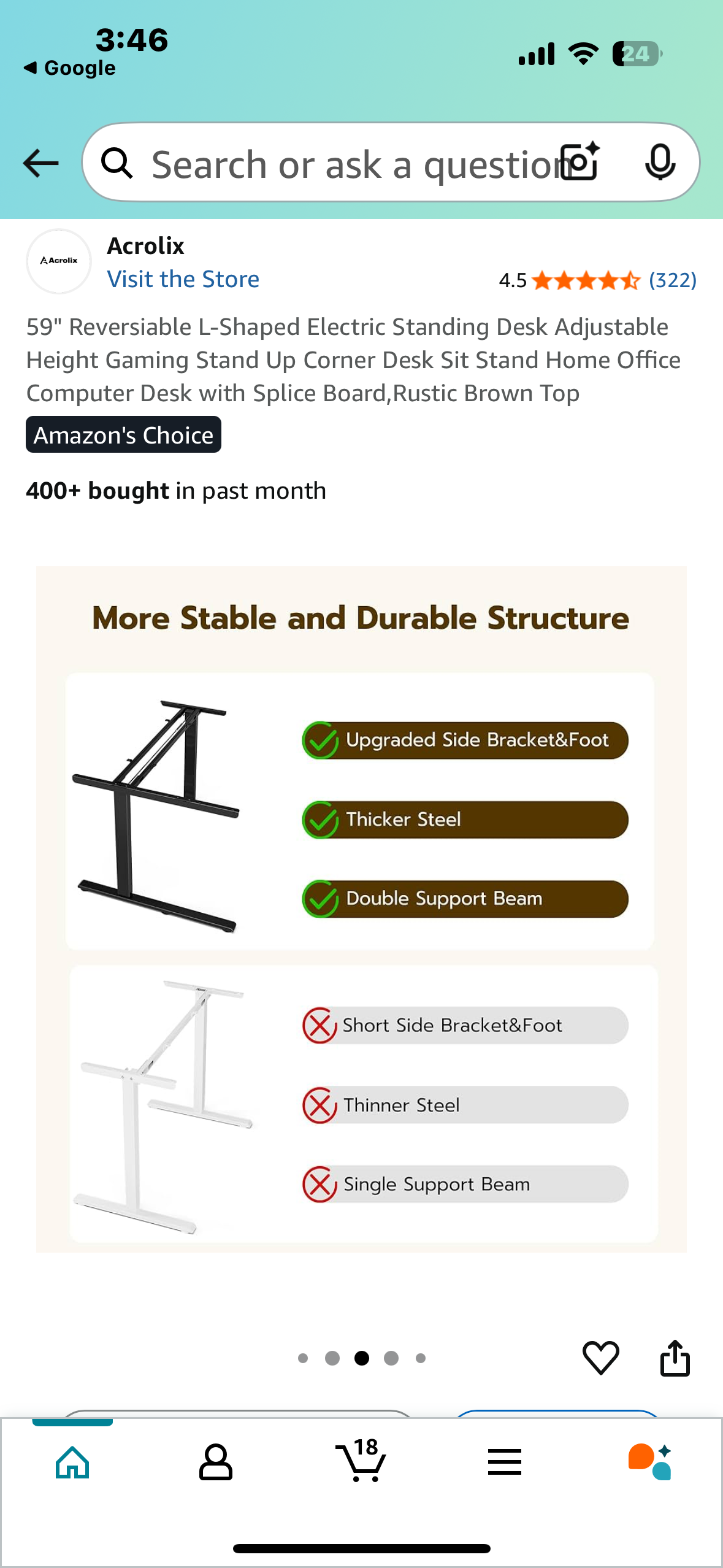 59" Reversiable L-Shaped Electric Standing Desk, Adjustable Height Sit Stand Computer Desk with Splice Board,Rustic Brown Top (O417)