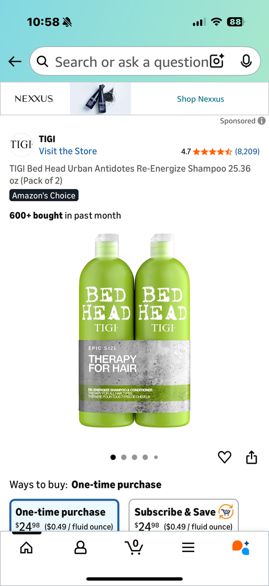 TIGI Bed Head Urban Antidotes Re-Energize Shampoo and Conditioner 25.36 oz (Pack of 2
