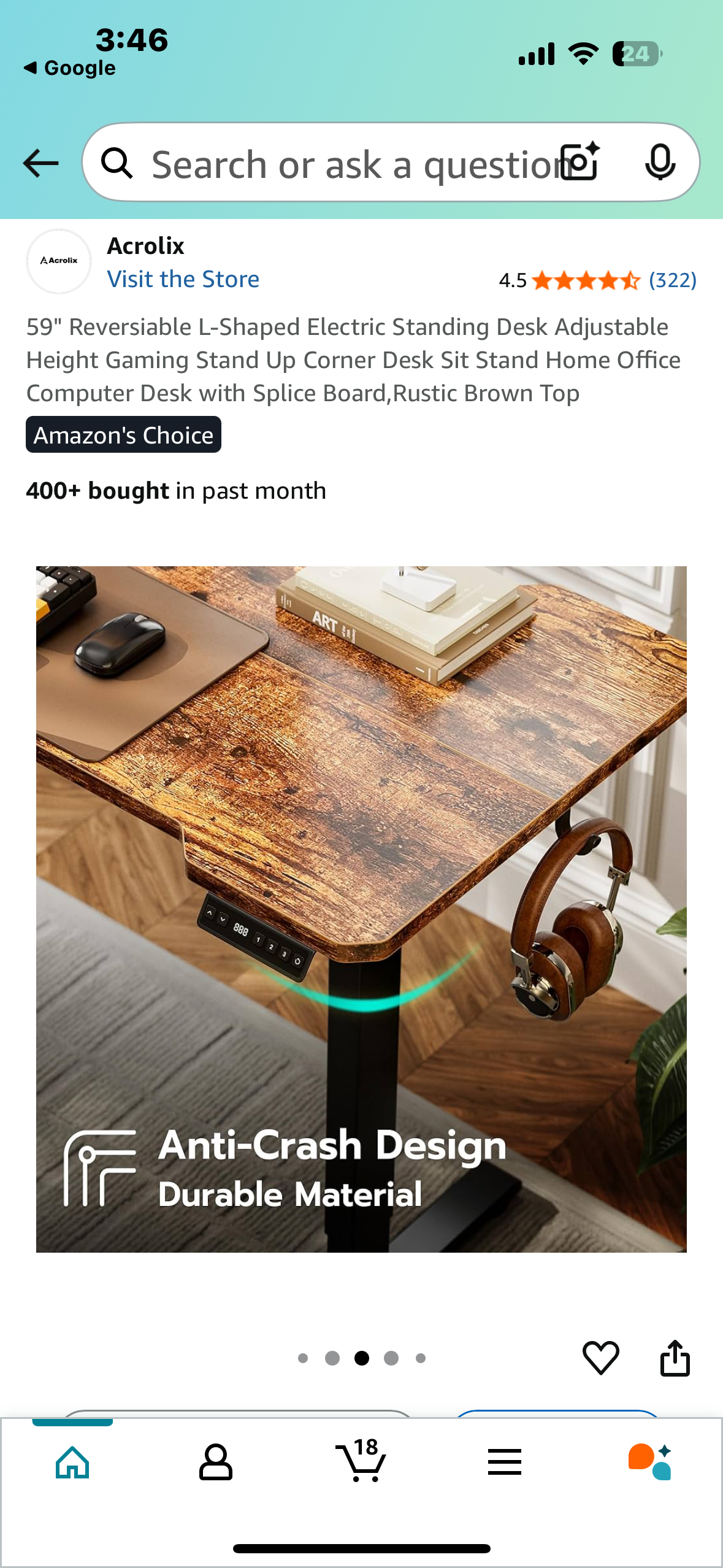 59" Reversiable L-Shaped Electric Standing Desk, Adjustable Height Sit Stand Computer Desk with Splice Board,Rustic Brown Top (O417)